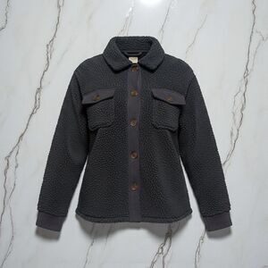 Coze by Pink Rose Sherpa Fleece Jacket Shirt Blue Button Front Women’s M